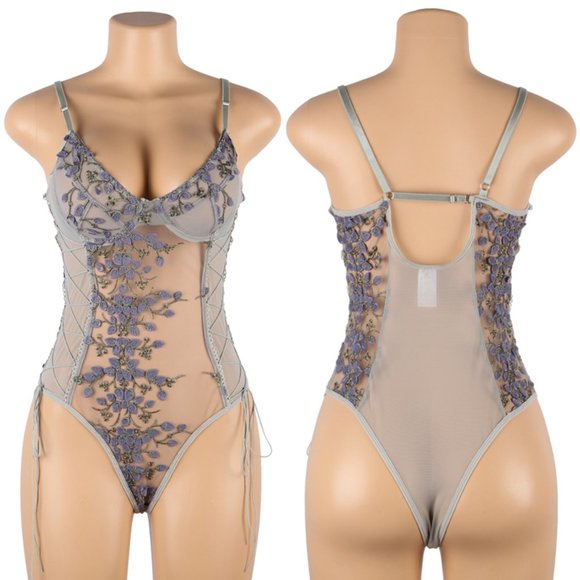 Sexy Teddy with Embroidery Flowers with underwire - Picture 3 of 8